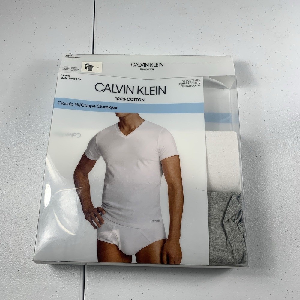 Calvin Klein Men's T Shirt V Neck Cotton M Gray‎ White 2 Pack
